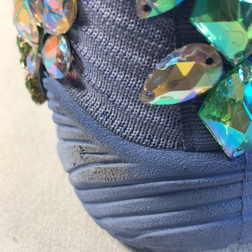 Women’s Rare Wear Customized Bedazzled Periwinkle Blue Pull On Mesh Sneakers